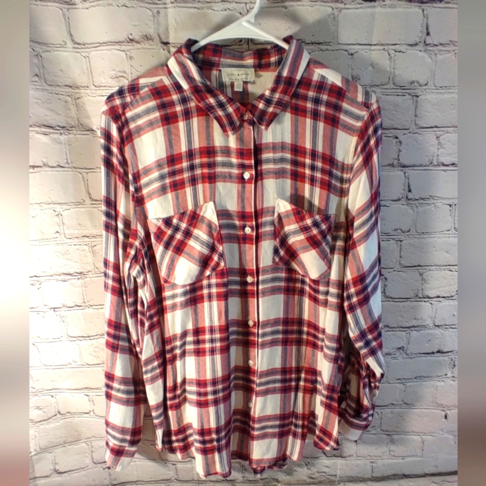 Lucky Brand Plaid Womens Large Red Black Western Button Down Shirt